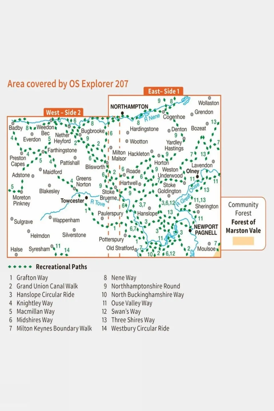 Active Explorer Map 207 Newport Pagnell and Northampton South