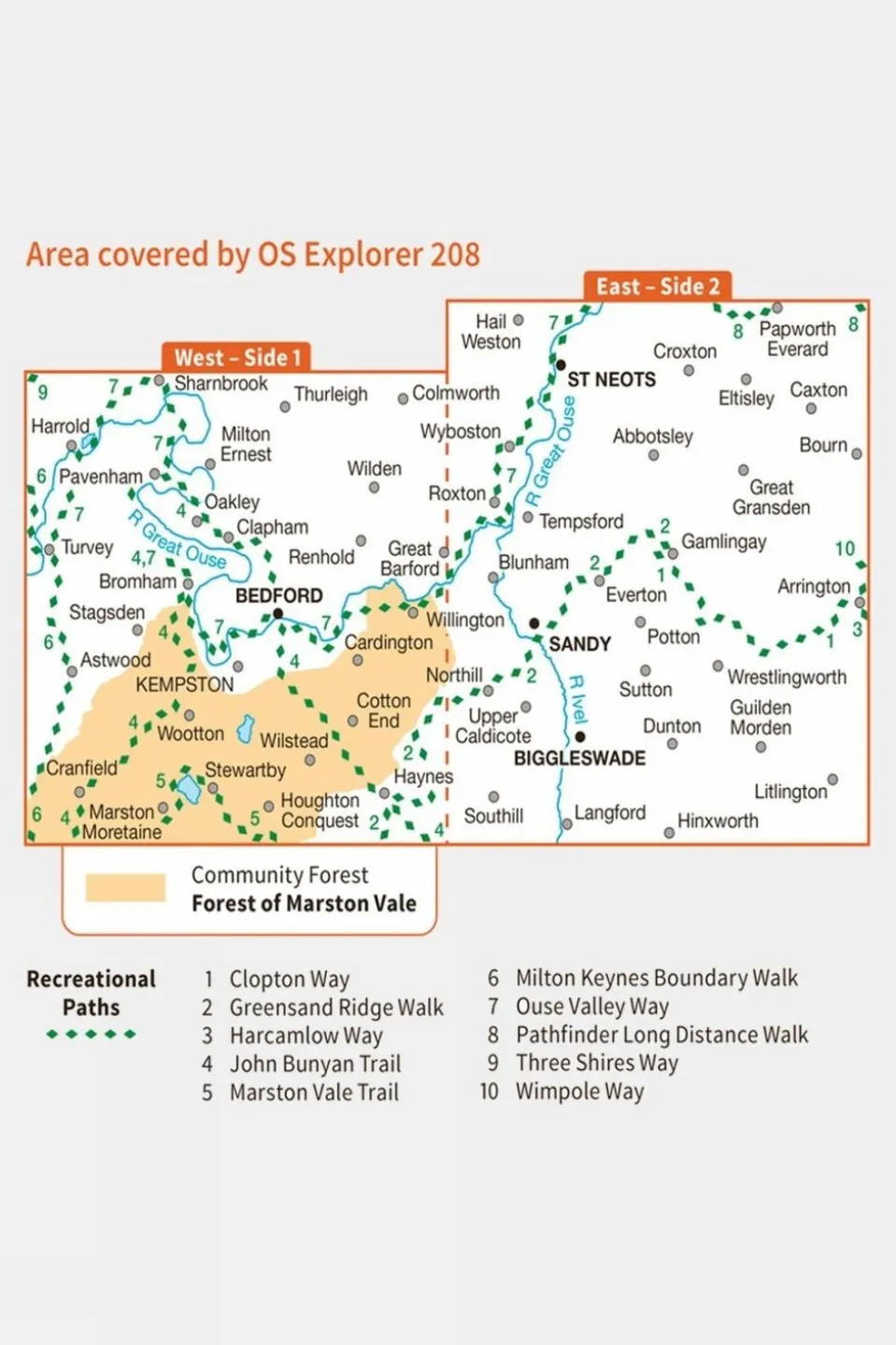 Explorer Map 208 Bedford and St Neots