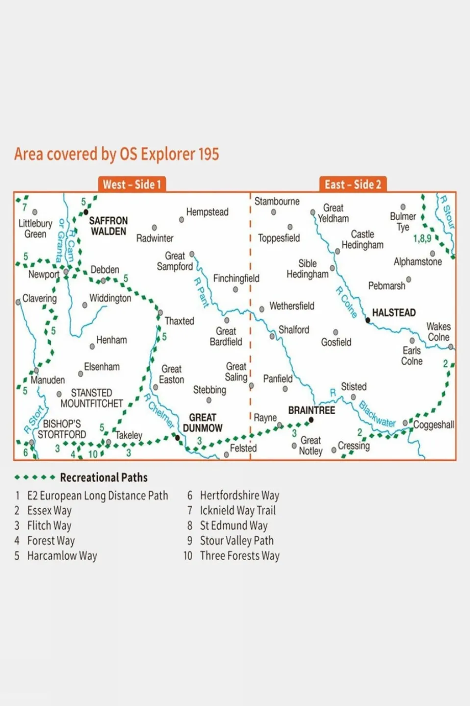 Explorer Map 195 Braintree and Saffron Walden