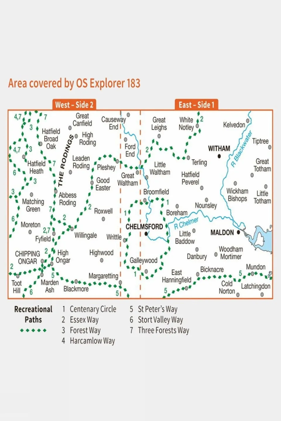 Explorer Map 183 Chelmsford and The Rodings