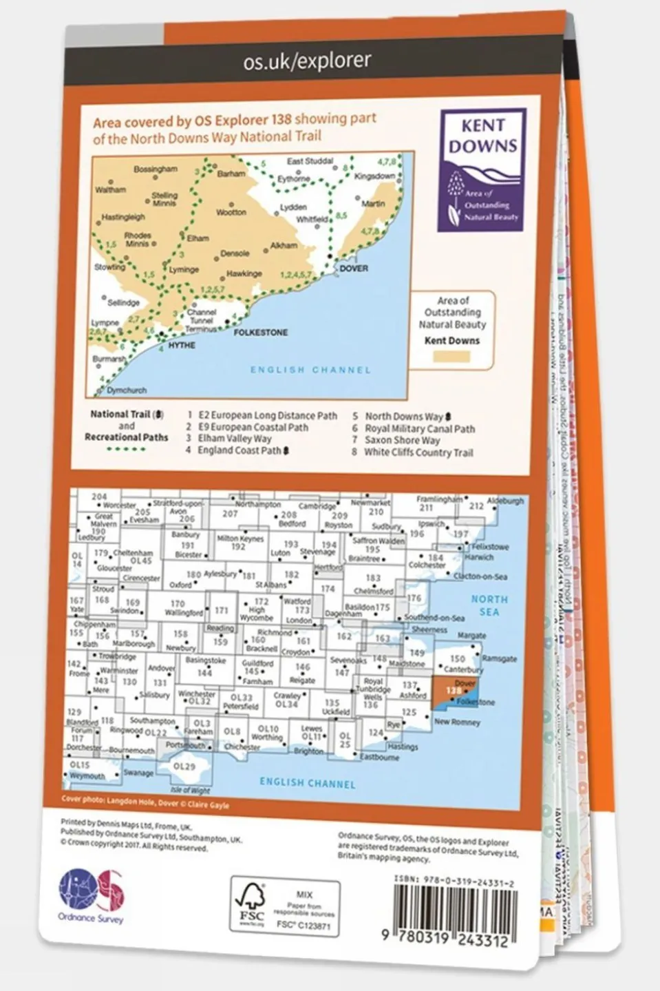 Explorer Map 138 Dover, Folkestone and Hythe