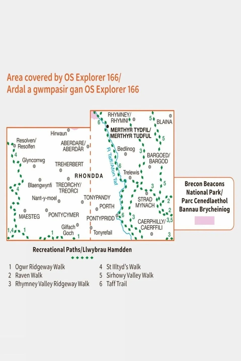 Explorer Map 166 Rhondda and Merthyr Tydfil