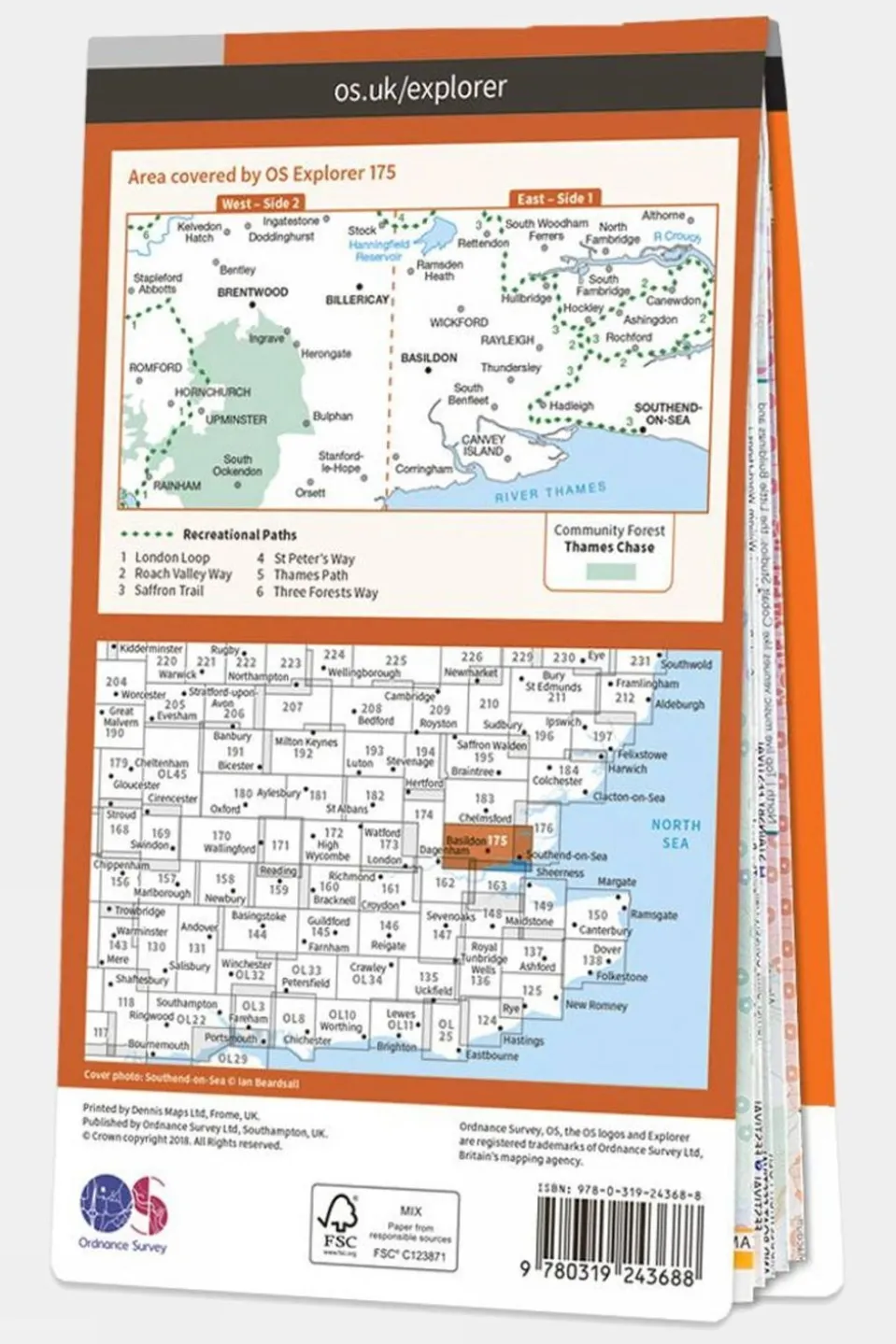 Explorer Map 175 Southend-on-Sea and Basildon