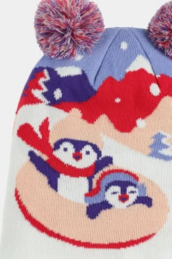 Kids Penguin Double Pom Beanie
