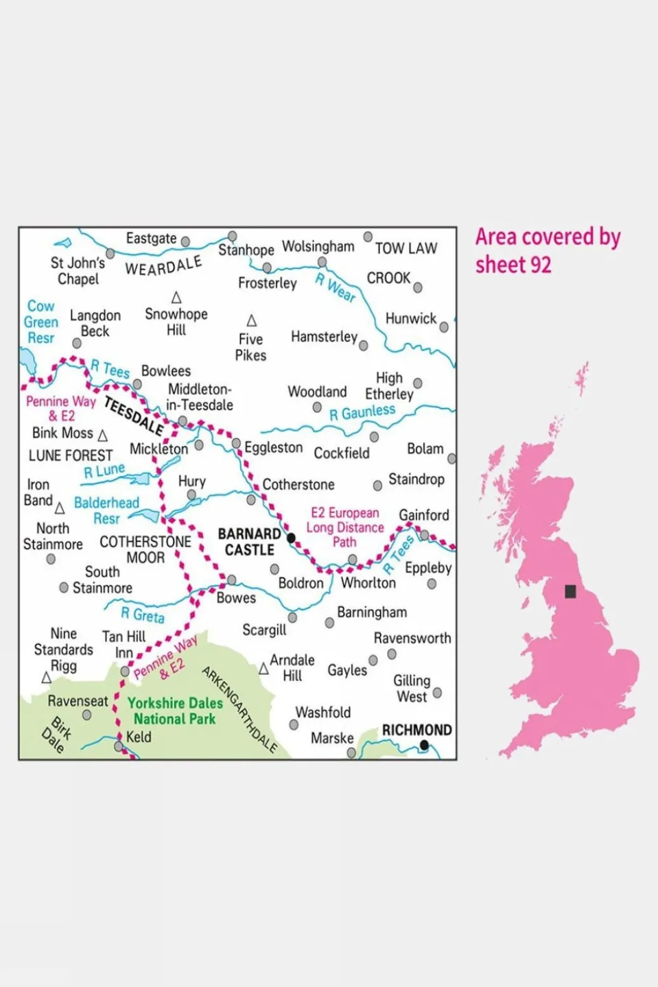 Landranger Map 92 Barnard Castle and Richmond