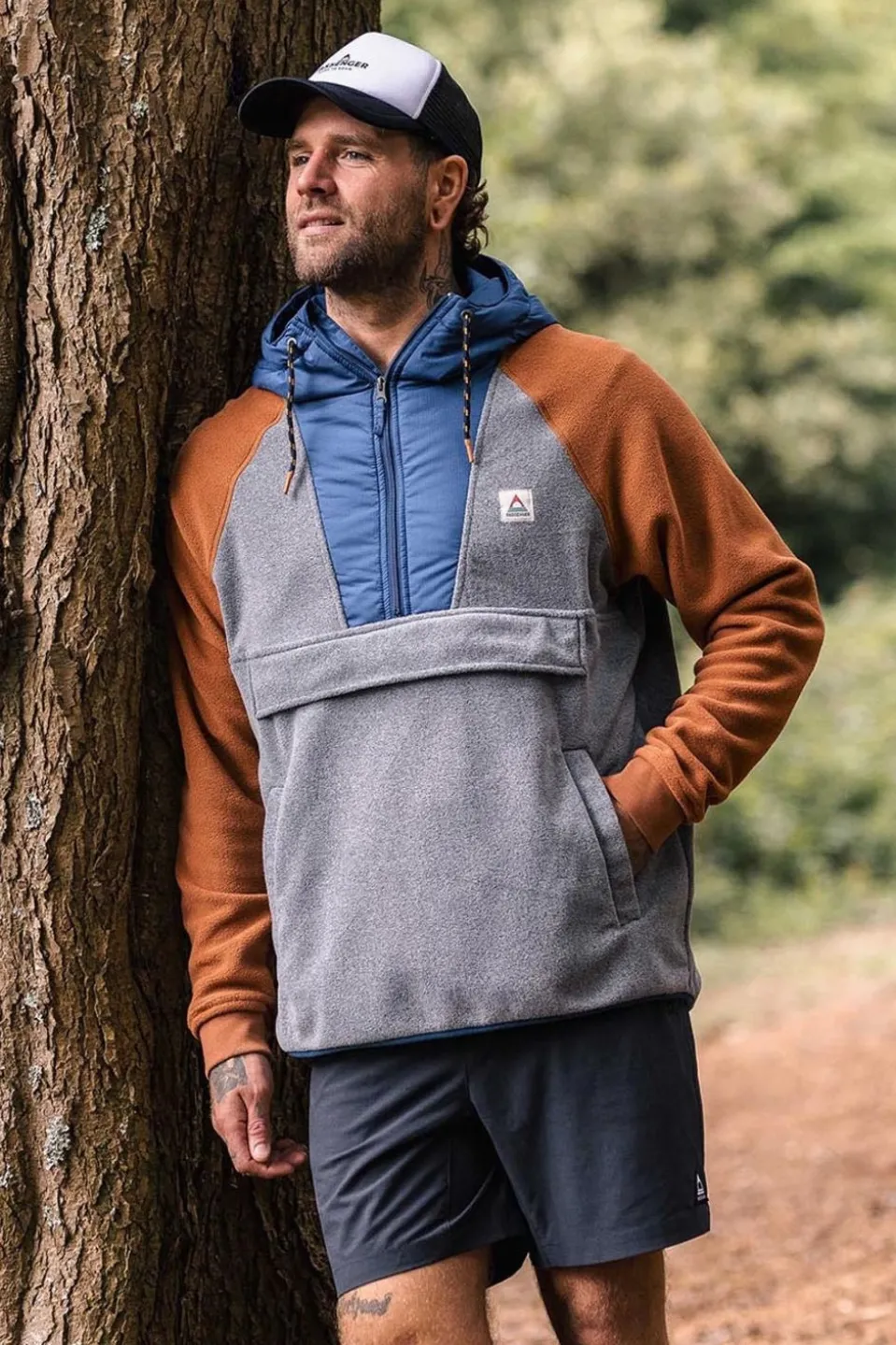 Mens Woodland Hooded Half Zip Polar Fleece
