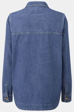 Womens Coral Denim Long Sleeve Shirt