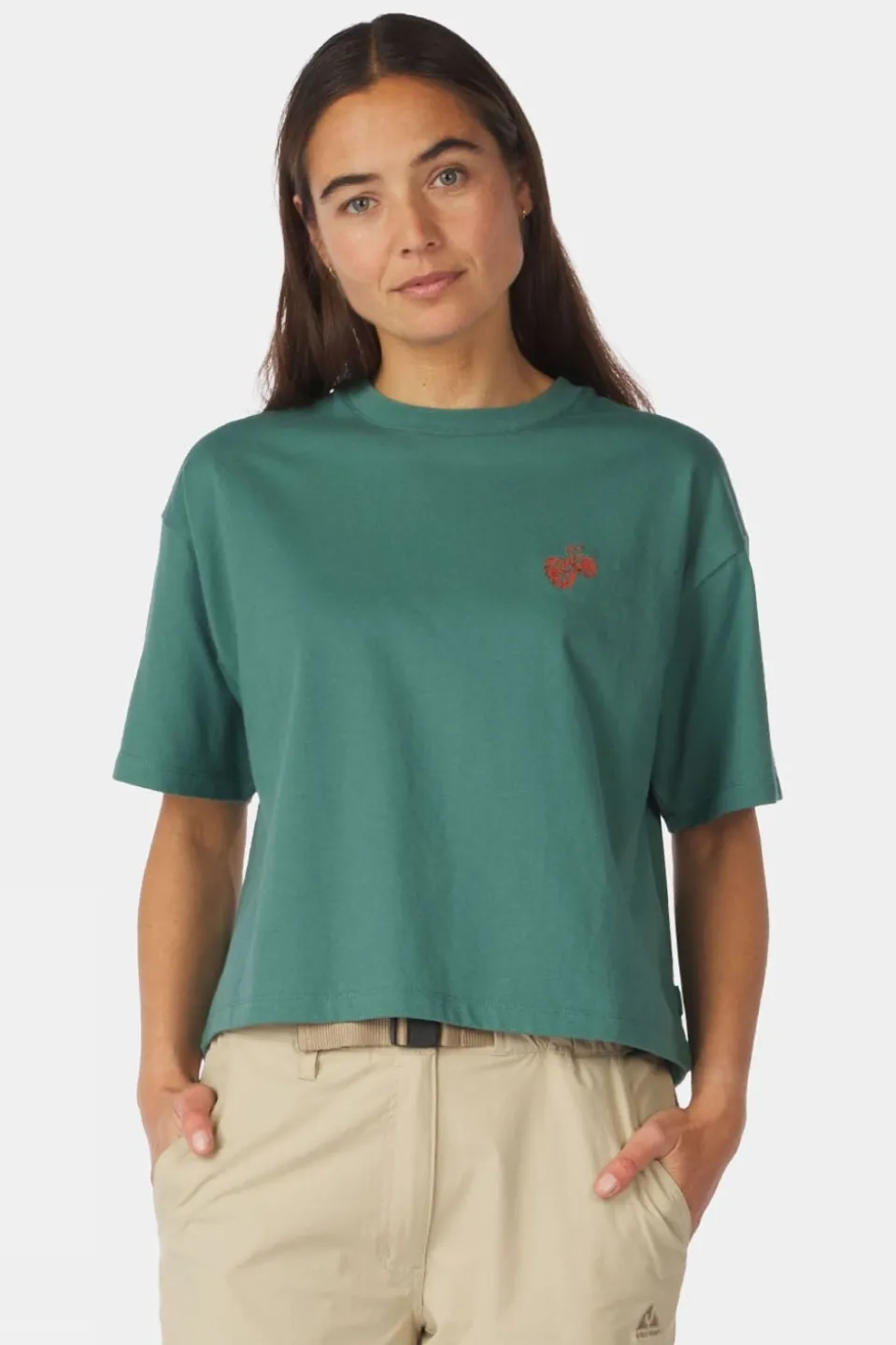 Womens Cropped Mini Embroidery T-Shirt