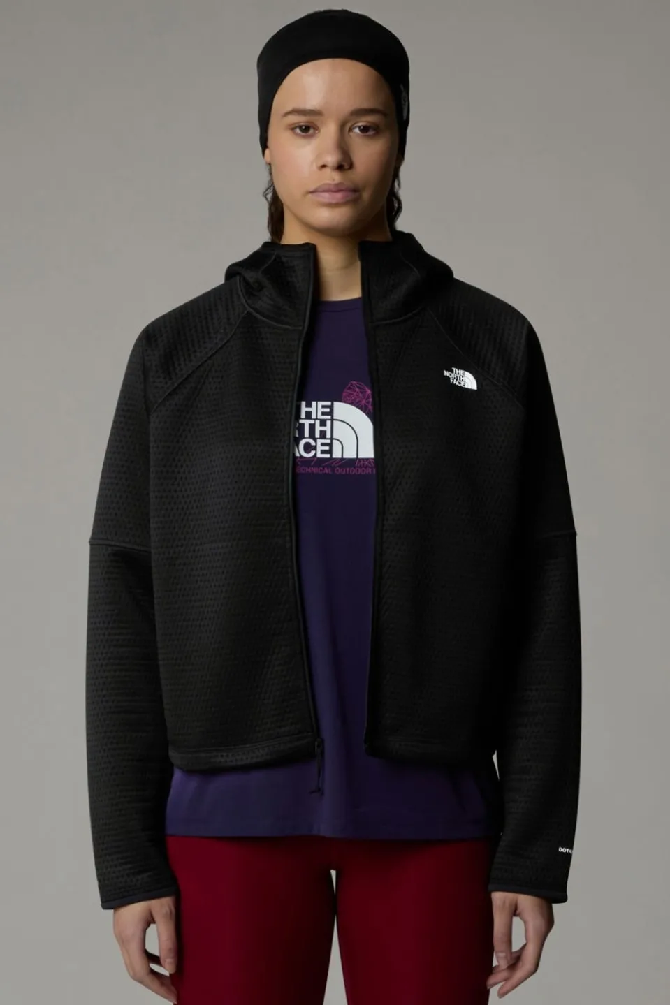 Womens Dotknit Thermal Full Zip Hoodie Fleece Jacket