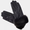 Womens Faux Fur Trimmed Leather Gloves