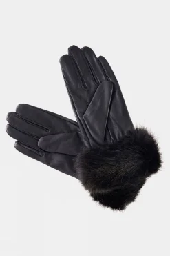 Womens Faux Fur Trimmed Leather Gloves