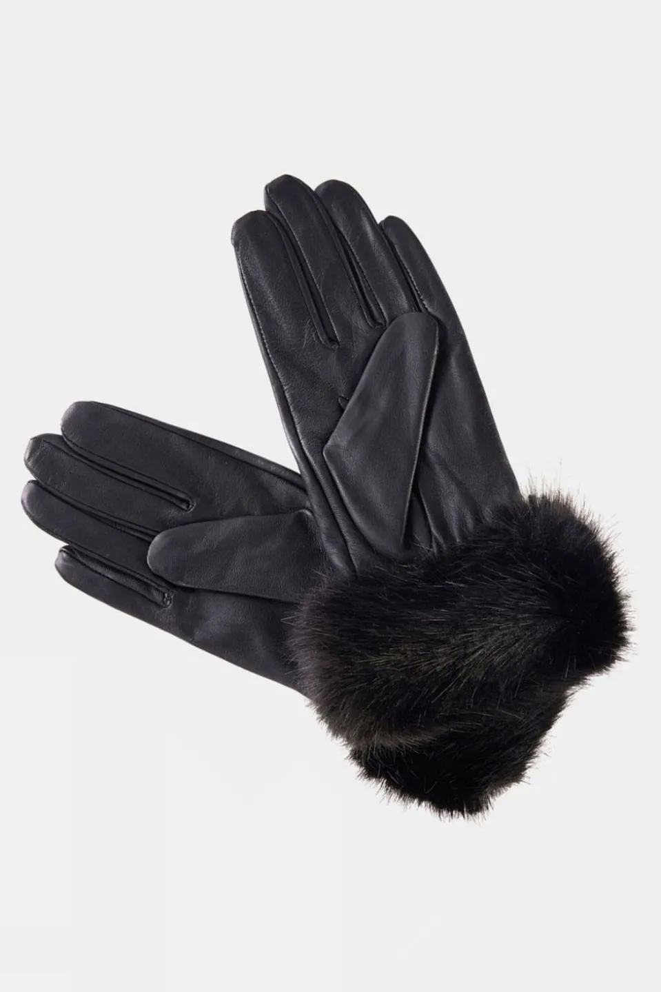 Womens Faux Fur Trimmed Leather Gloves