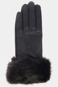 Womens Faux Fur Trimmed Leather Gloves