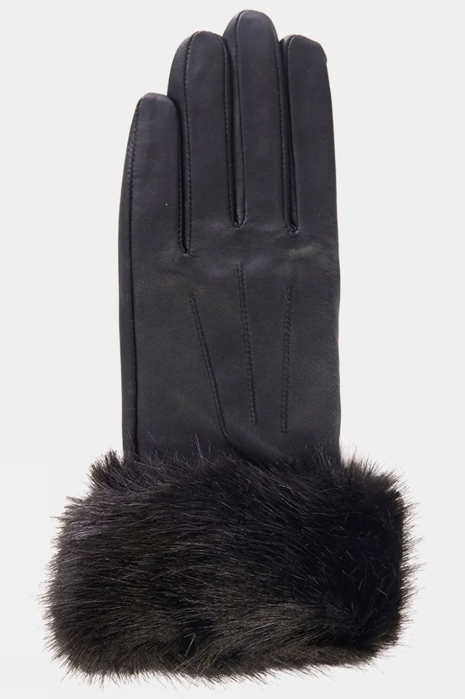 Womens Faux Fur Trimmed Leather Gloves