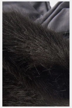 Womens Faux Fur Trimmed Leather Gloves