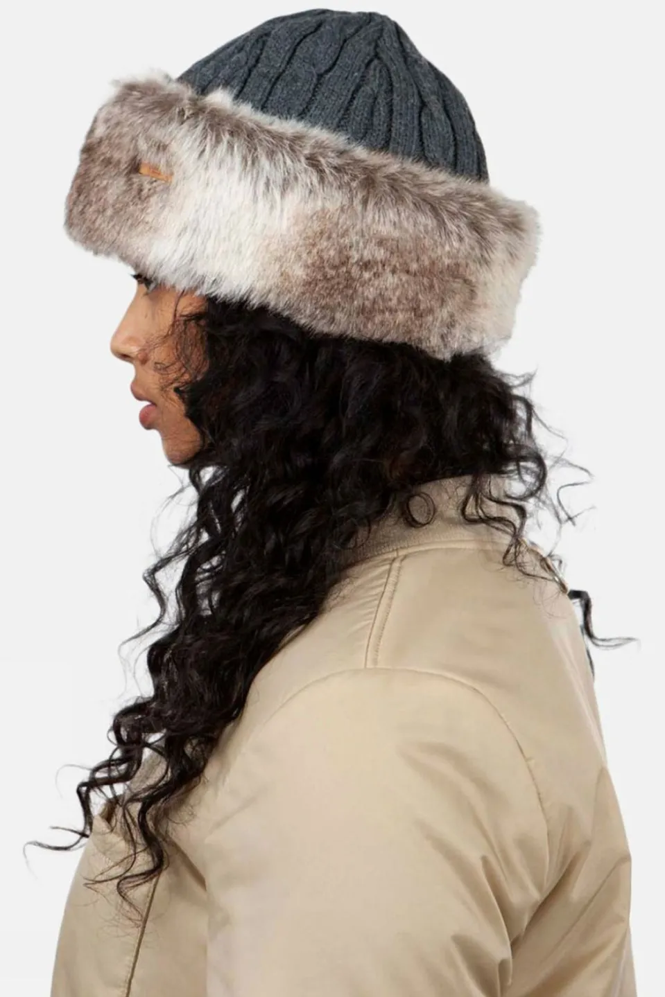 Womens Fur Cable Bandhat Beanie