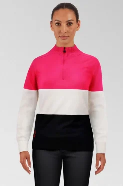 Womens Merino Three Colourblock Half Zip Fleece Top