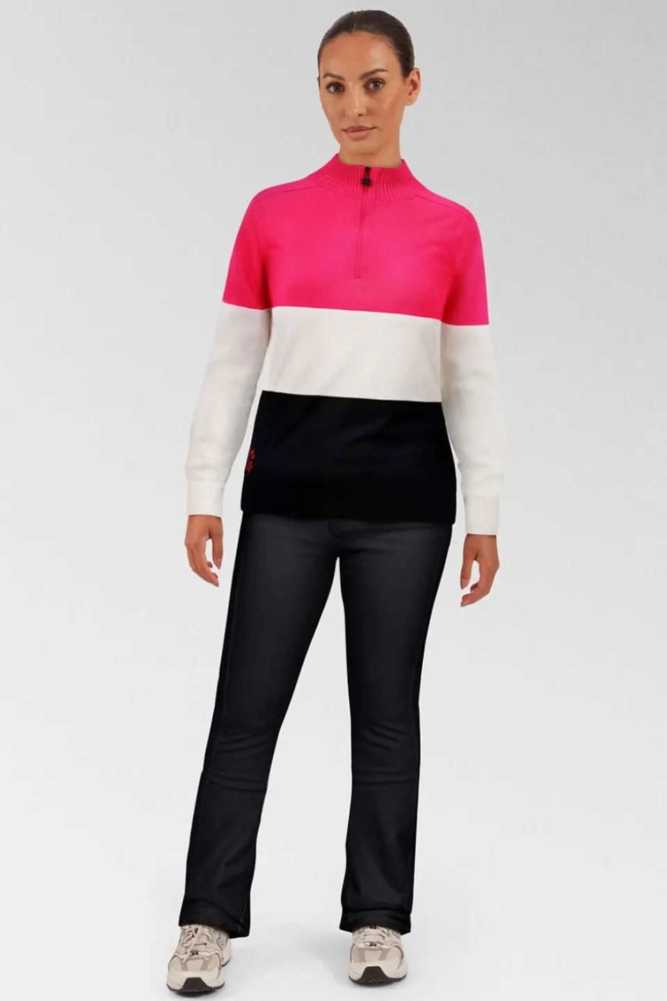 Womens Merino Three Colourblock Half Zip Fleece Top