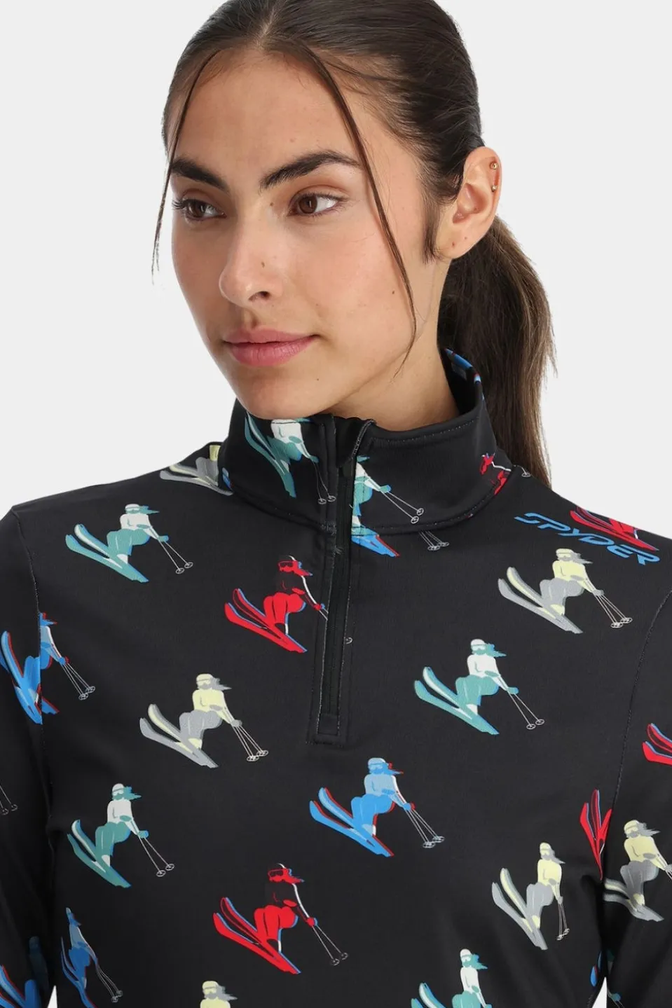 Womens Vivid Zip Neck Top